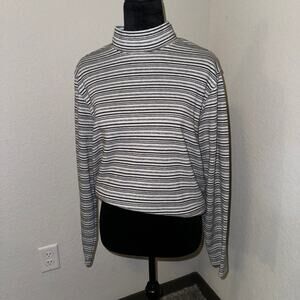 Studio Works Striped Long Sleeve Turtleneck Gray Silver White Stripes Women's XL